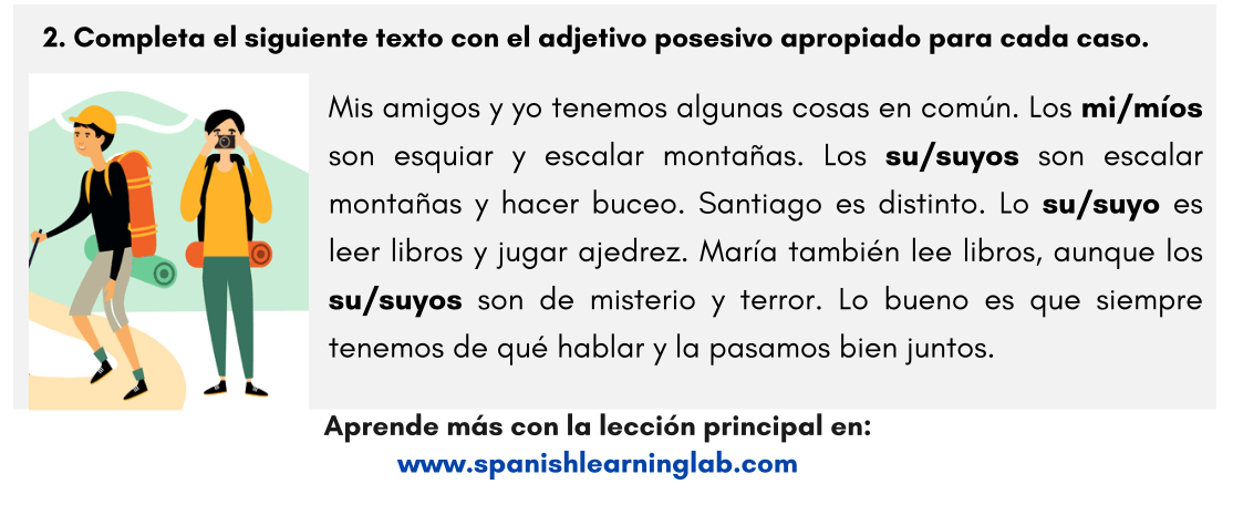 Los Pronombres Posesivos En Espa Ol Ejercicios En Pdf Spanish Learning Lab