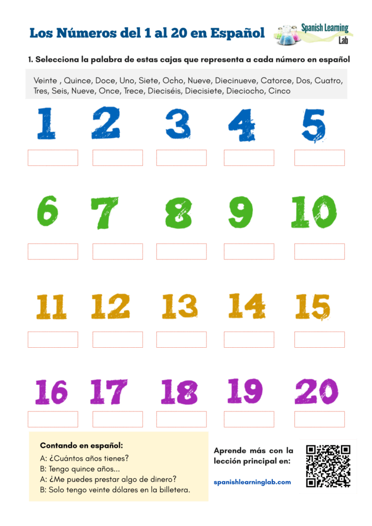 numbers in spanish up to 20
