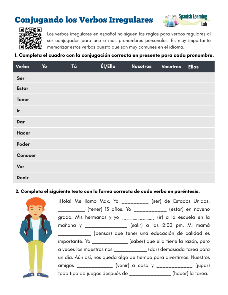conjugating irregular verbs in spanish pdf worksheet