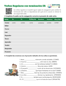 Conjugando Los Verbos Regulares Con Terminación -ER (ejercicios En PDF ...