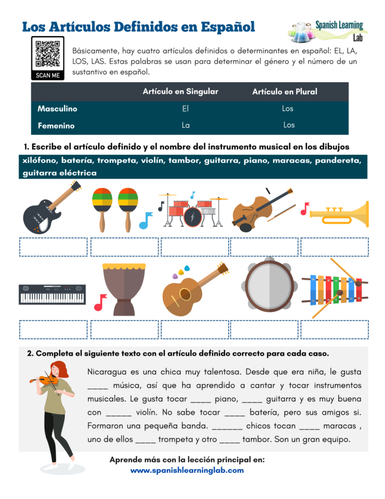 Definite Articles In Spanish - PDF Worksheet - Spanish Learning Lab