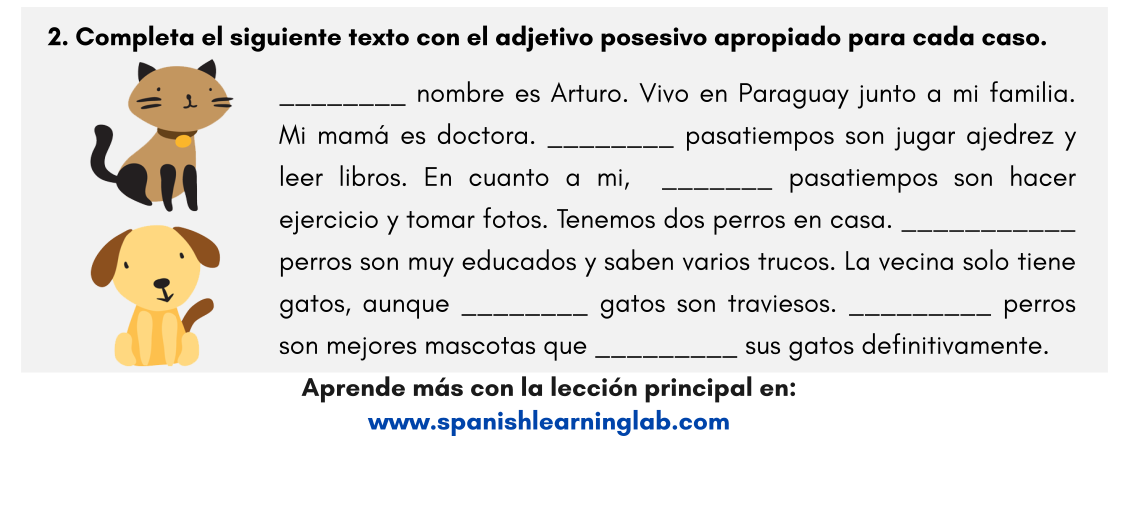 Possessive Adjectives In Spanish PDF Worksheet SpanishLearningLab