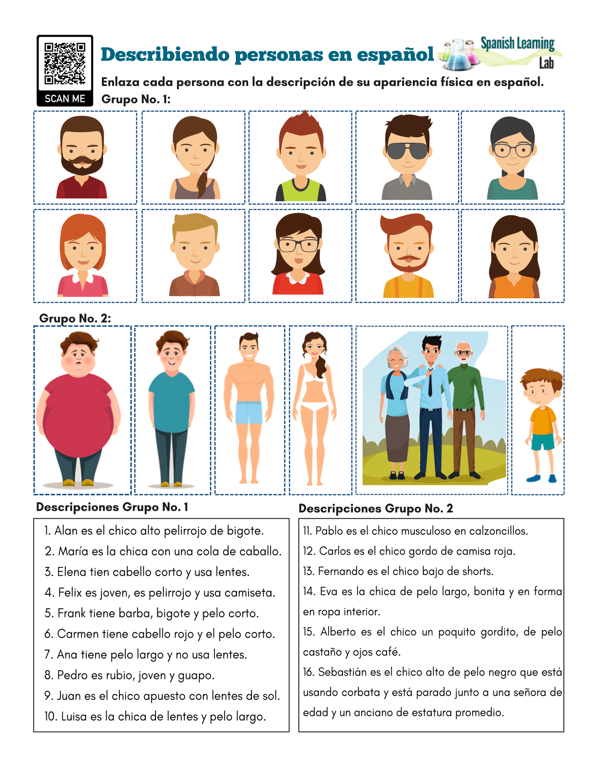 Describing People In Spanish PDF Worksheet Spanish Learning Lab