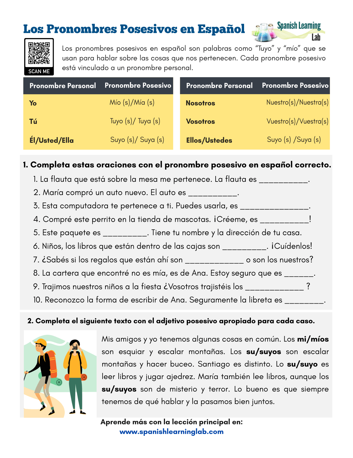 Los Pronombres Personales Worksheet Answers