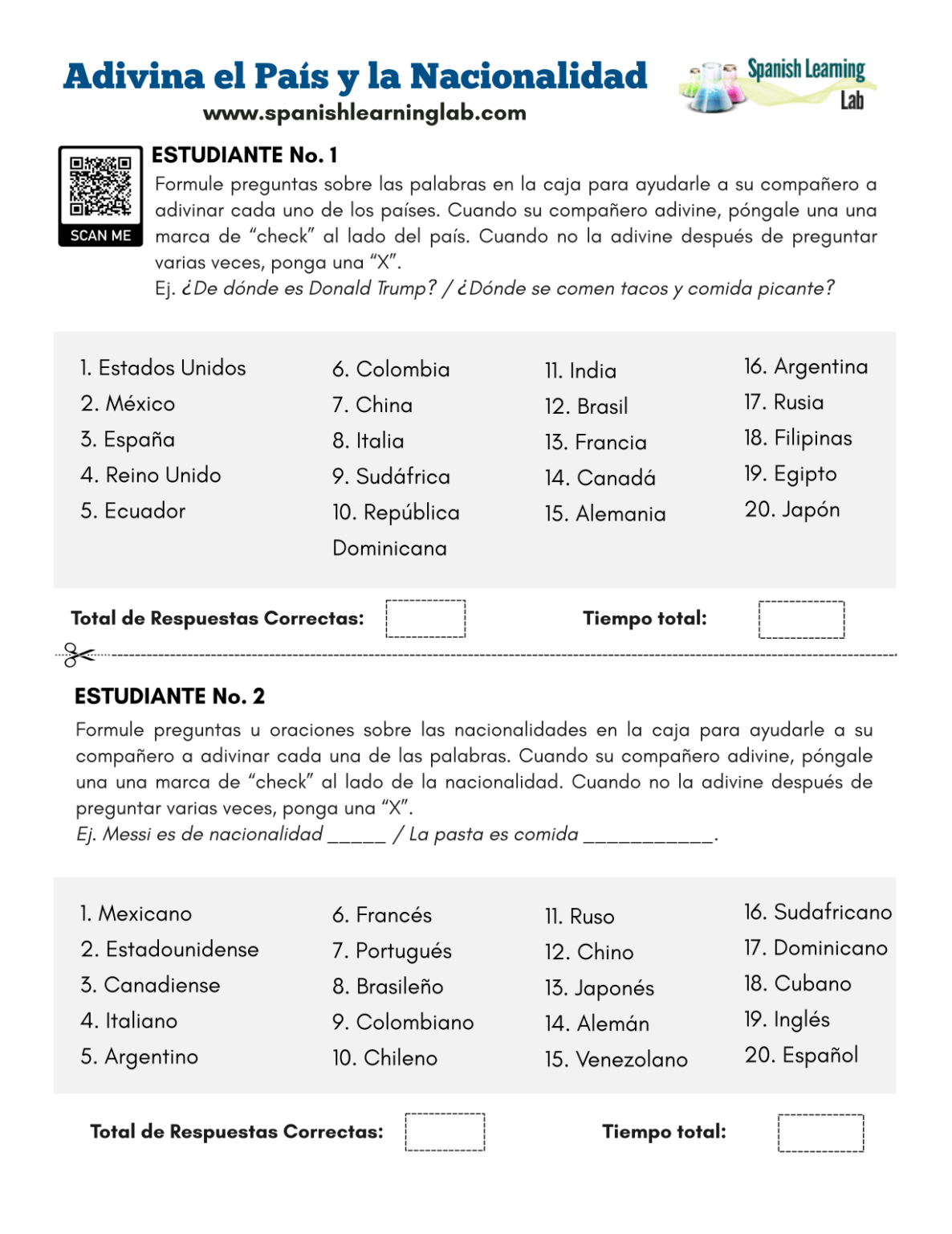 Guess The Country And Nationality In Spanish Pdf Worksheet Spanishlearninglab 9494