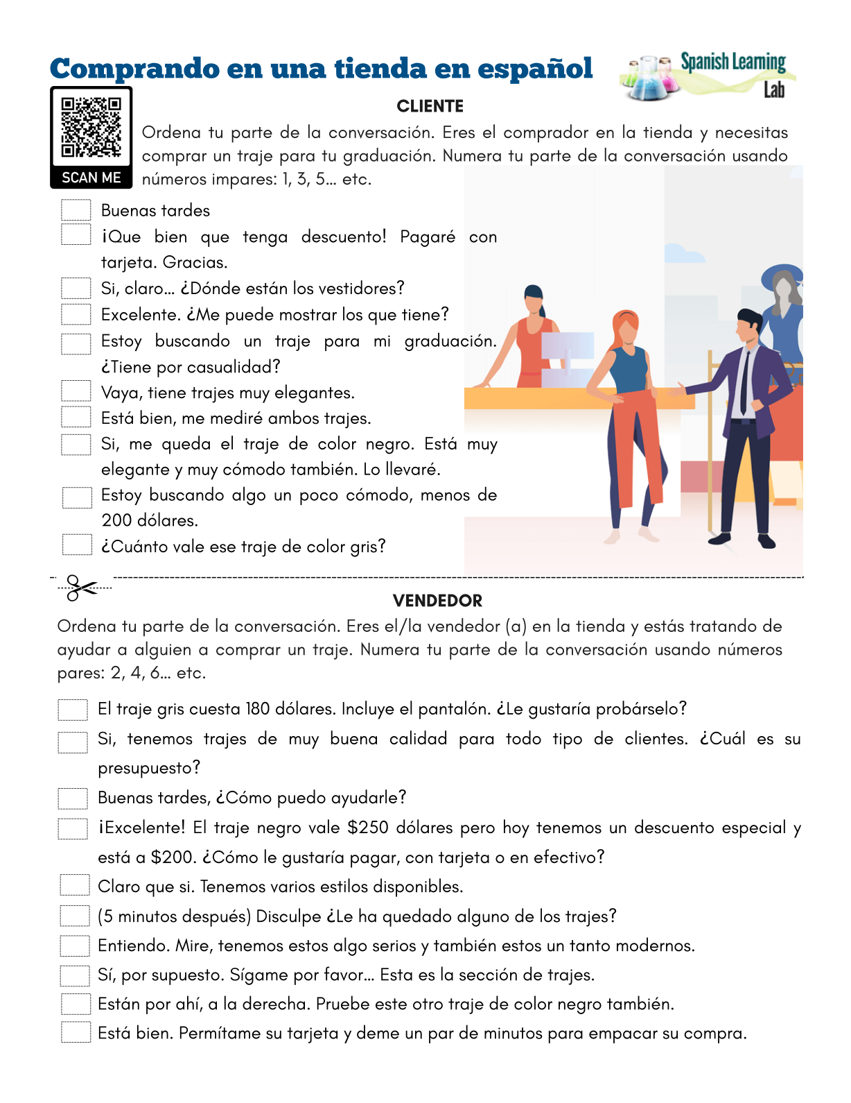 Shopping in Spanish at a Store - PDF Worksheet - Spanish Learning Lab