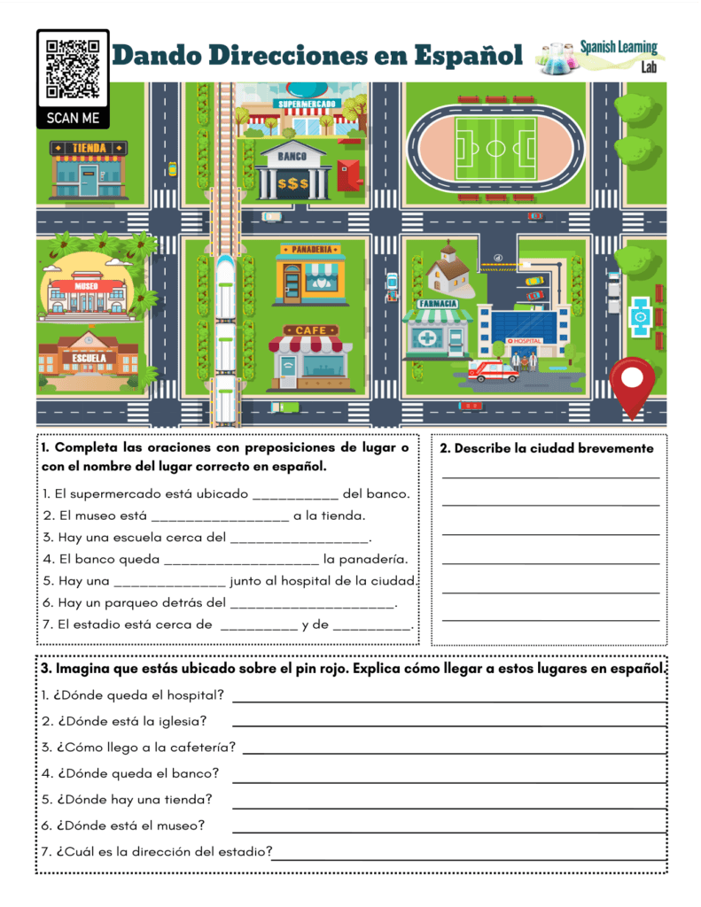 Giving Directions In Spanish PDF Worksheet SpanishLearningLab