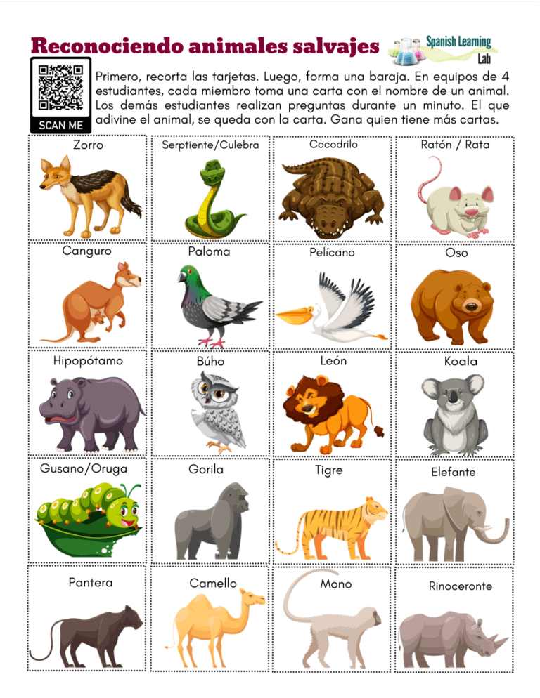 recognizing wild animals in spanish pdf worksheet