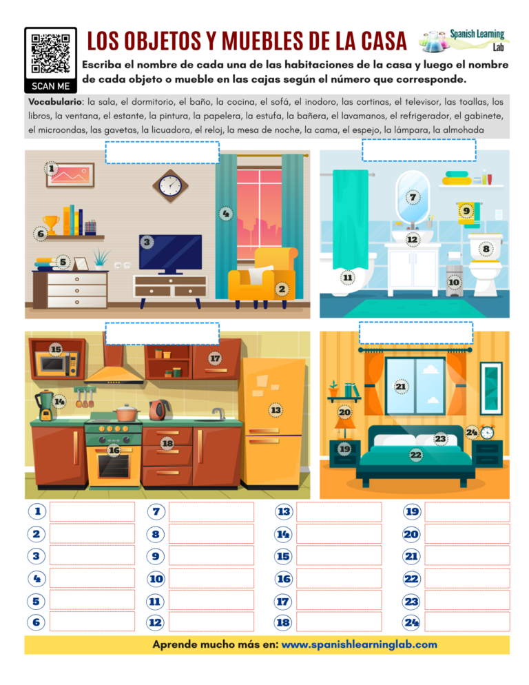 House Objects And Furniture In Spanish Pdf Worksheet Spanishlearninglab 4668