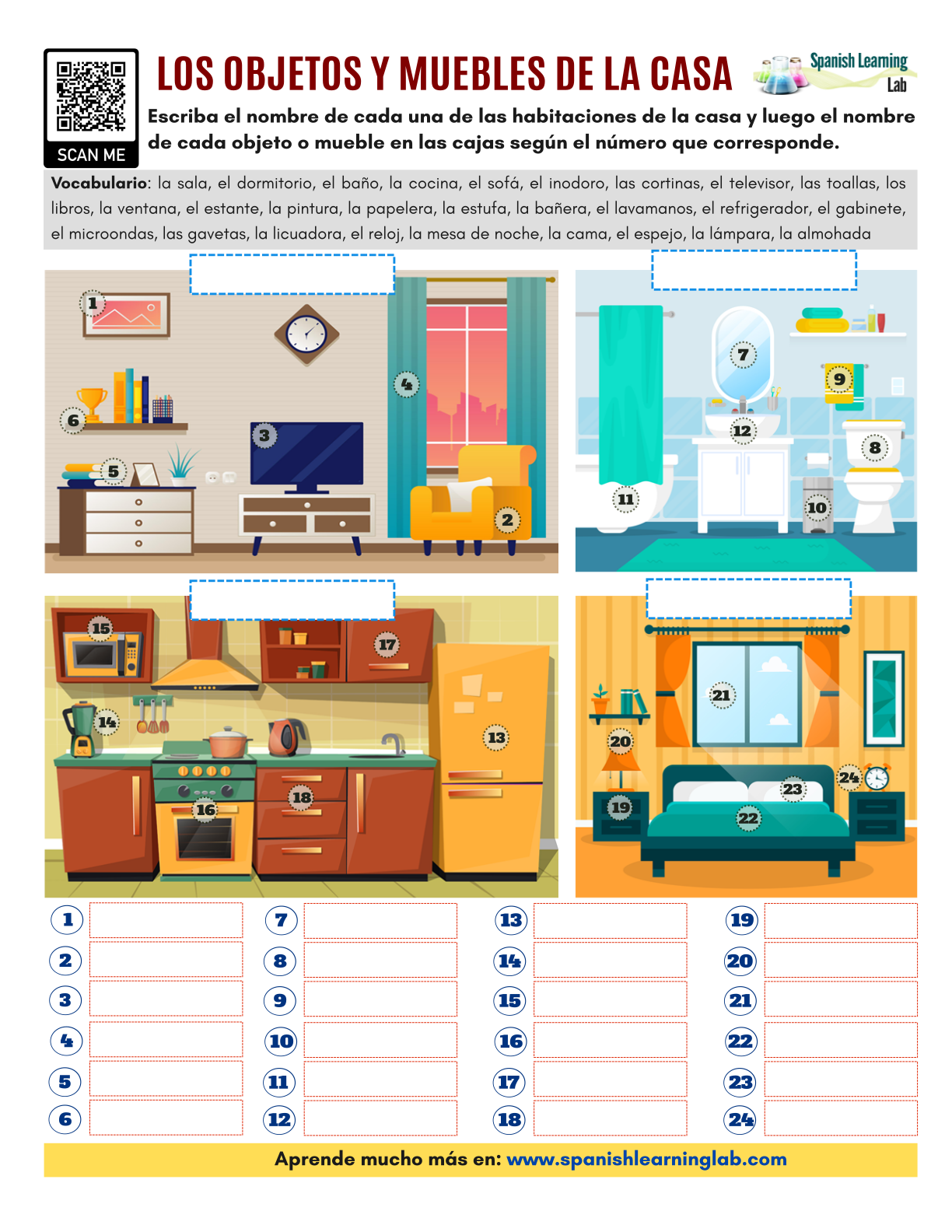 house objects and furniture in spanish pdf worksheet spanishlearninglab