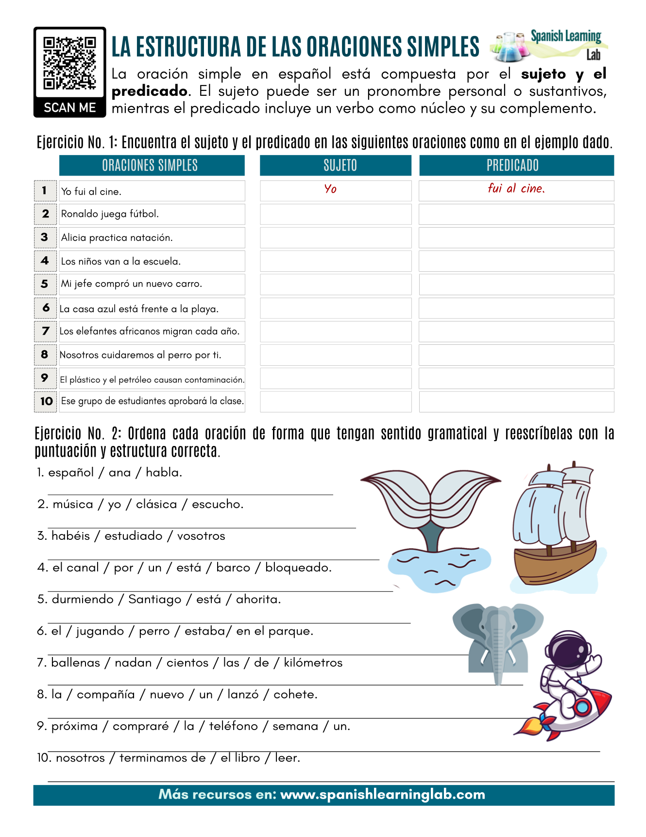 basic sentence structure in spanish pdf worksheet spanishlearninglab