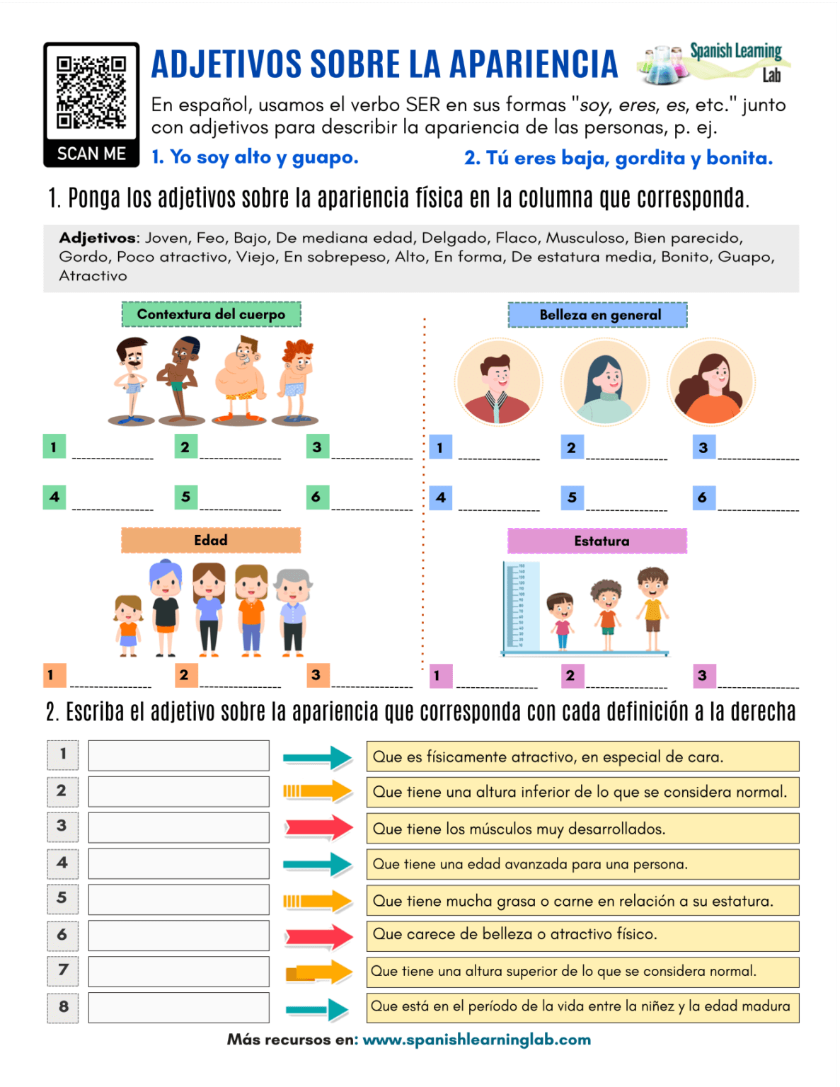 Adjetivos Sobre La Apariencia En Español - Ejercicios En PDF - Spanish ...