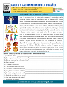 Countries and Nationalities in Spanish - PDF Reading Worksheet