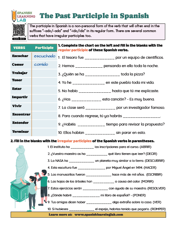 Exercises on the past participle in Spanish PDF worksheet