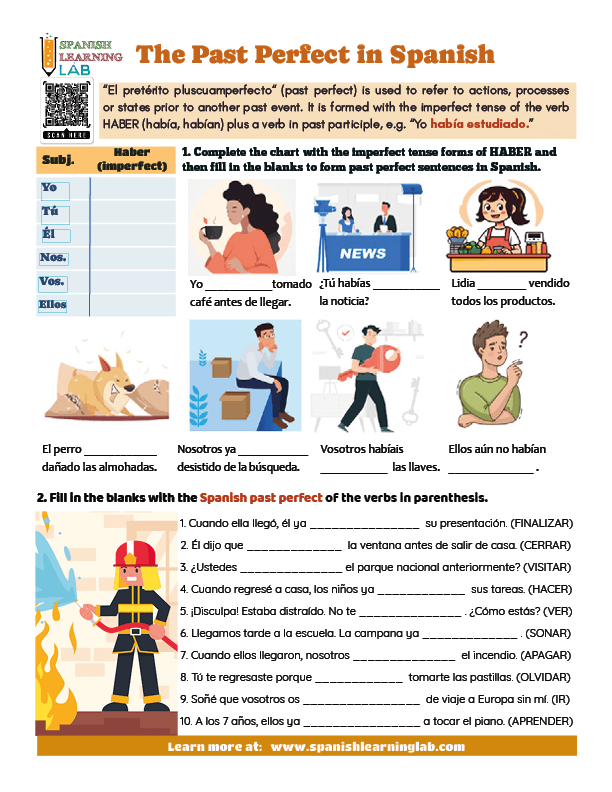 Practice the Past perfect in Spanish with the exercises on a PDF worksheet