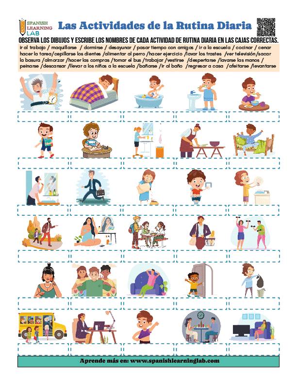 Las actividades de la rutina diaria en espaniol ejercicios de vocabulario en pdf
